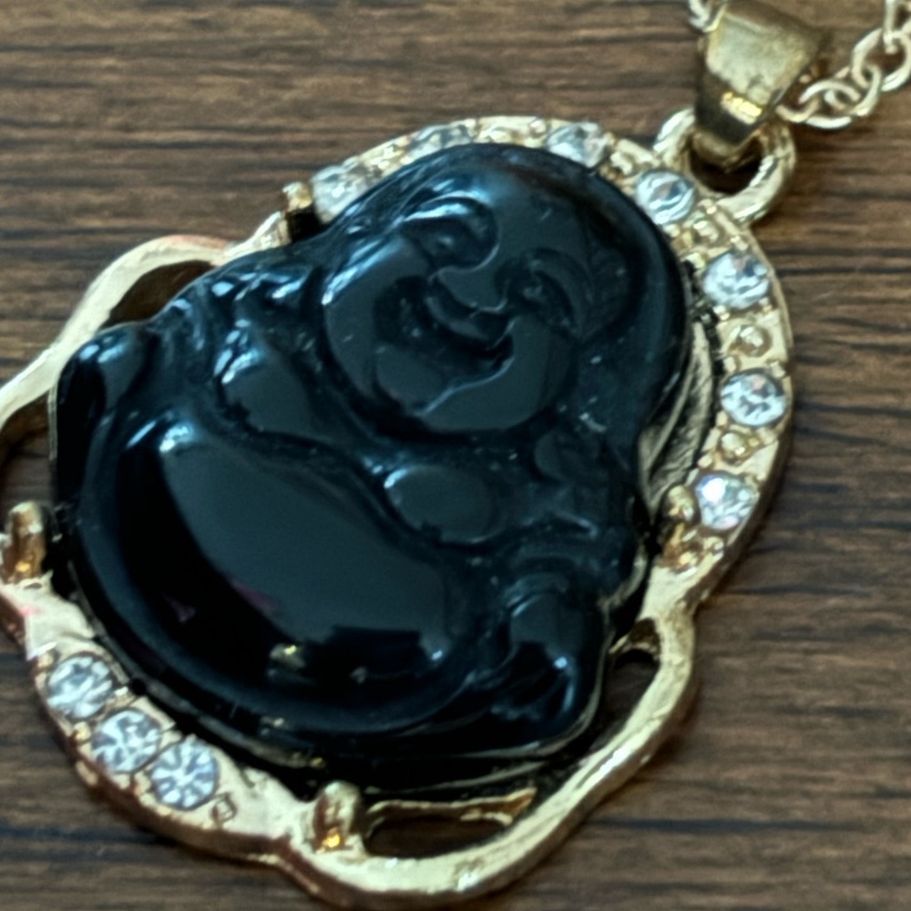 Gold and Black Buddha Pendant Necklace